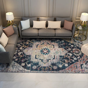 Black Pretty Traditional Polyester Printed Texture Vintage Plush Area Rugs Floor Mat for Living Room Hall Office