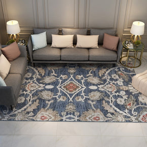Blue Printed Texture Fine Traditional Polyester Vintage Plush Area Rugs Floor Mat for Living Room Hall Office
