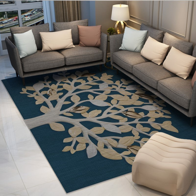 Blue Botanical Tree Simple Modern Area Rugs Floormat for Living Room Bedroom Office Hall