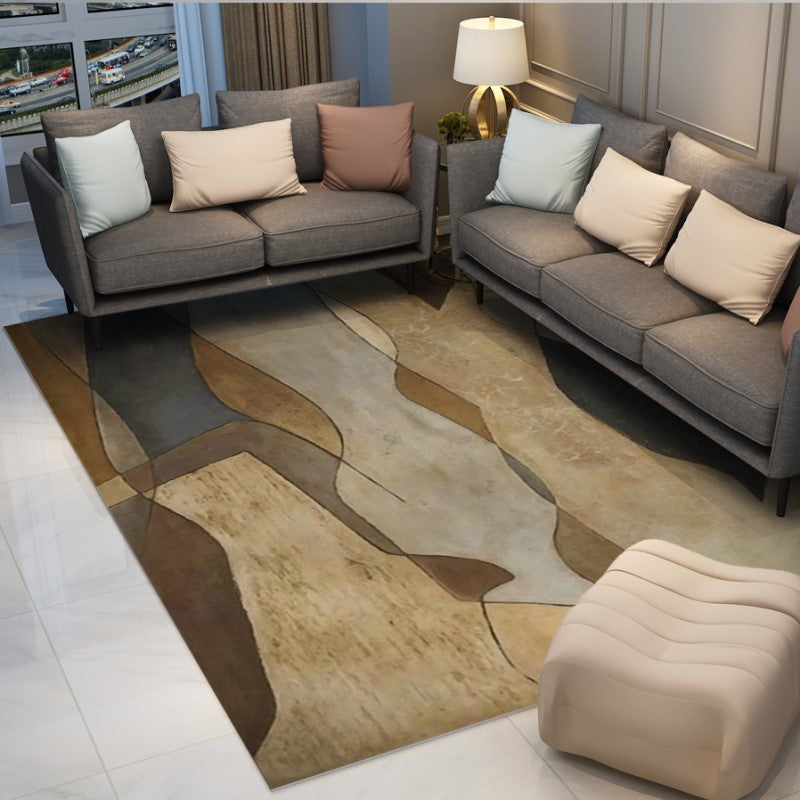Brown Contemporary Abstract Geometric Rugs Floormat for Living Room Bedroom Office Hall