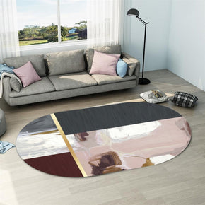 Modern Black Pink Simple Oval Rug for Kitchen Living Room Hall Bedroom