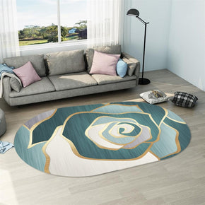 Green Modern Patterned Oval Rug for Kitchen Living Room Hall Bedroom