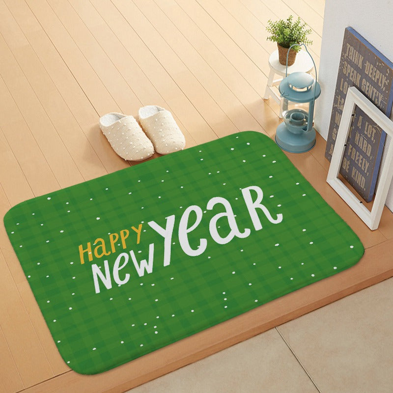 Green Happy New Year Christmas Holiday Door Mat Kitchen Entryway Bathroom Christmas Decorations Gift Floor Mats