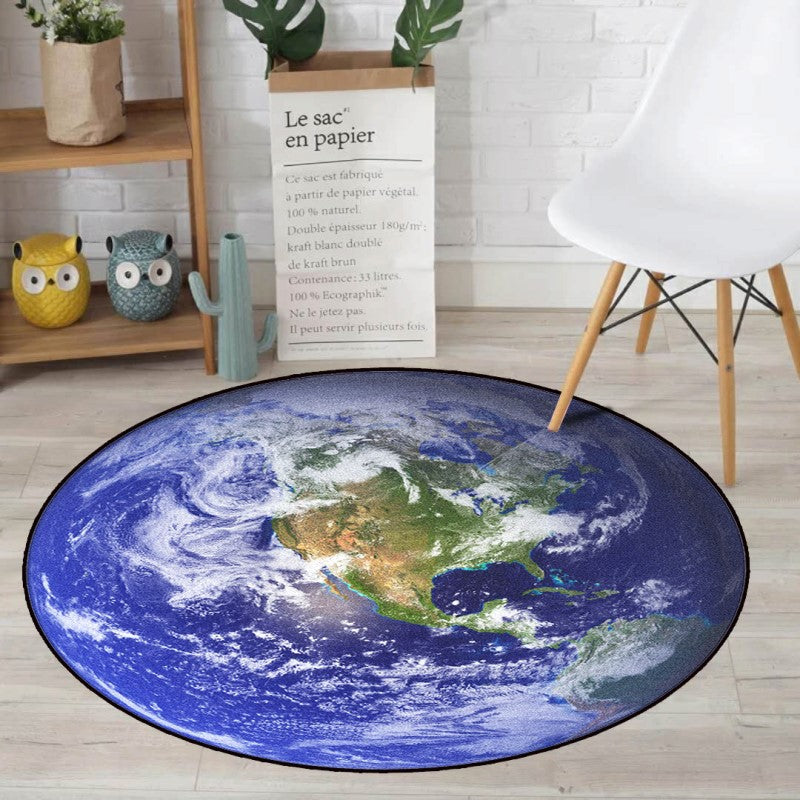 Round Carpet Earth Modern Blue for Living Room Bedroom Kitchen