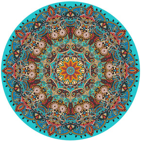 Colourful 3D Flower Patterned Round Vintage Style Rugs Living Room Bedroom Office Anti-slip Area Floor Mats