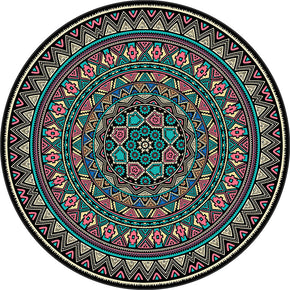 Colourful Round 3D Flower Vintage Style Patterned Printed Rugs Living Room Bedroom Office Anti-slip Area Floor Mats