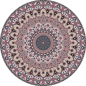 Round Purple 3D Flower Vintage Style Patterned Printed Rugs Living Room Bedroom Office Anti-slip Area Floor Mats