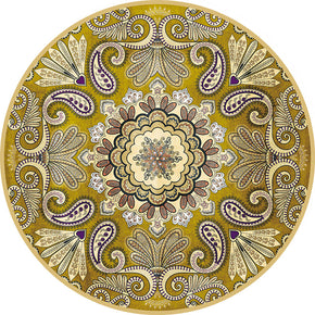 Yellow Quality Round Vintage Style Patterned Printed Rugs Living Room Bedroom Office Anti-slip Area Floor Mats