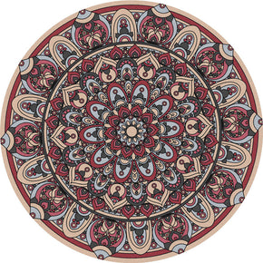 Red Pretty Quality Round Vintage Style Printed Patterned Rugs Living Room Bedroom Office Anti-slip Area Floor Mats