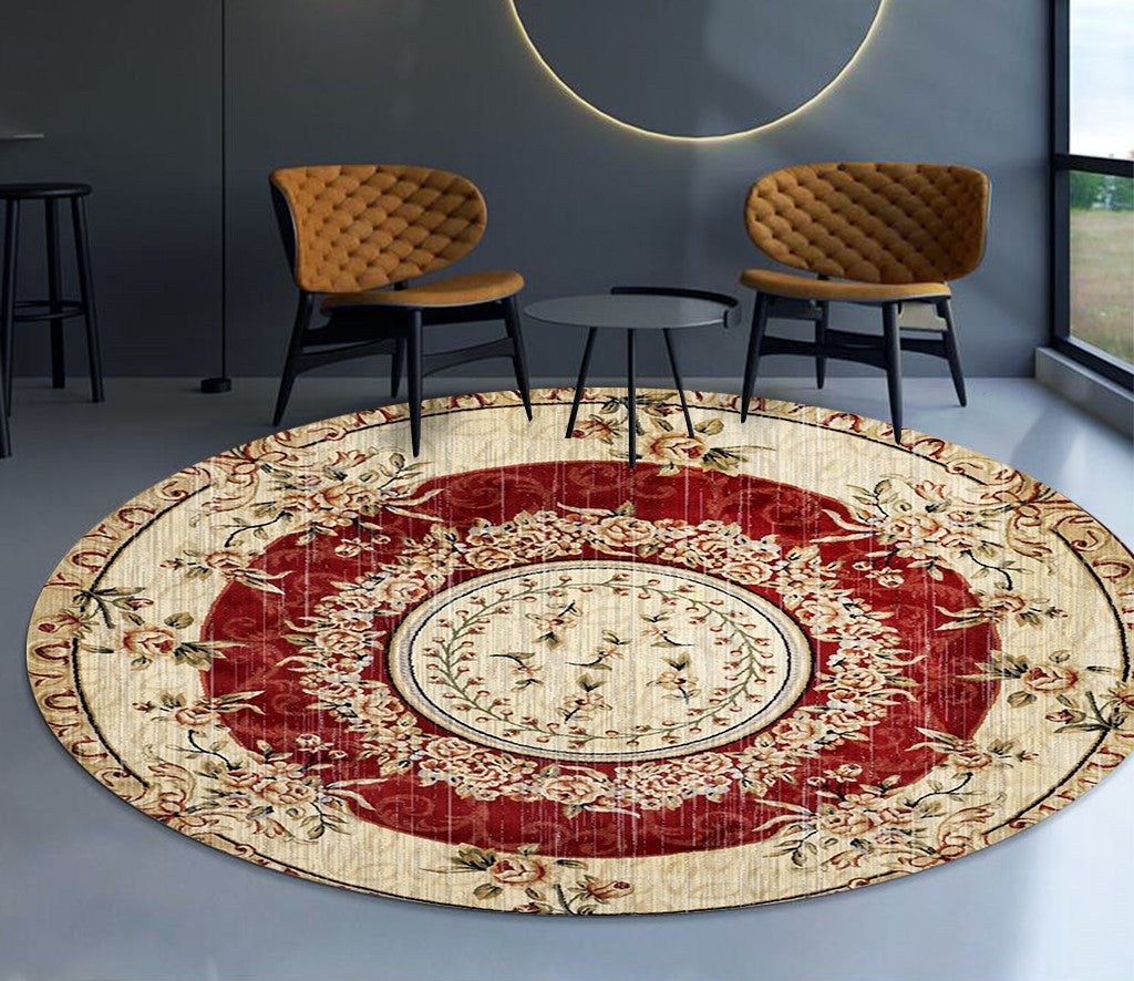 Beautiful Traditional Round Printed Patterned Style Rugs Living Room Bedroom Office Anti-slip Area Floor Mats