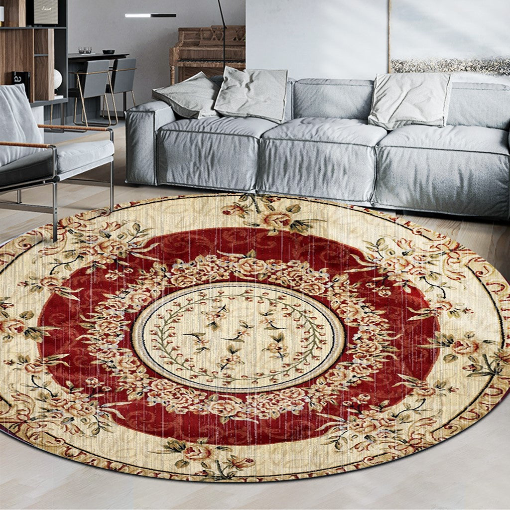 Beautiful Traditional Round Printed Patterned Style Rugs Living Room Bedroom Office Anti-slip Area Floor Mats