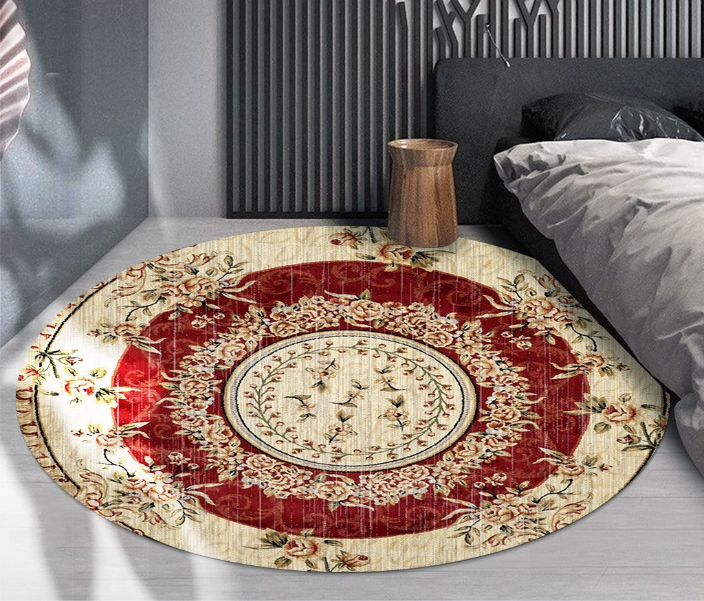 Beautiful Traditional Round Printed Patterned Style Rugs Living Room Bedroom Office Anti-slip Area Floor Mats