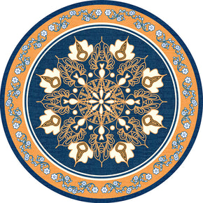Blue Vintage Style Round 3D Printed Patterned Rugs Living Room Bedroom Office Anti-slip Area Floor Mats