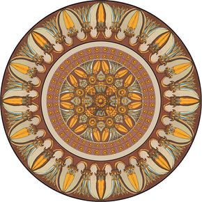 Yellow 3D Flower Round Patterned Vintage Style Rugs Living Room Bedroom Office Anti-slip Area Floor Mats