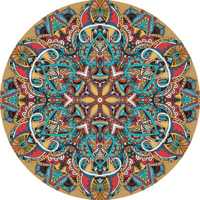 Colourful Bright Round Printed Patterned Vintage Style Rugs Living Room Bedroom Office Anti-slip Area Floor Mats