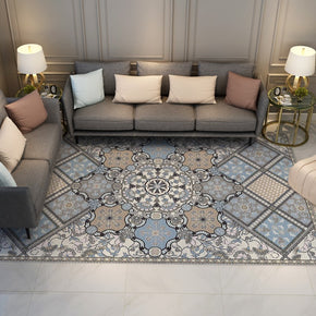 Blue Checkered Traditional Printed Pattern Vintage Area Rugs Floor Mat for Living Room Hall Office