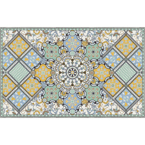 Green Checkered Traditional Printed Pattern Vintage Area Rugs Floor Mat for Living Room Hall Office