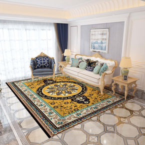 Floral Traditional Yellow Polyester Vintage Area Rugs Floor Mat for Living Room Hall Office Bedroom