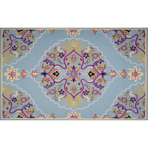 Light Blue Polyester Vintage Area Rugs Floral Traditional Floor Mat for Living Room Hall Office Bedroom