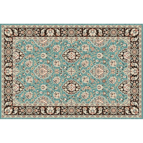 Blue Patterned Polyester Vintage Area Rugs Traditional Floor Mat for Living Room Office Bedroom