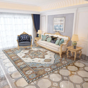 Yellow Floral Traditional Patterned Floor Mat  Polyester Vintage Area Blue Rugs  for Living Room Office Hall Bedroom