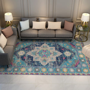 Light Blue Vintage Printed Pattern Traditional Area Rugs Floor Mat for Living Room Hall Office