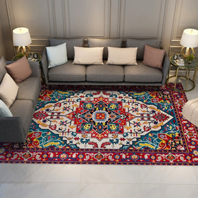 Red Floral Traditional Printed Pattern Vintage Area Rugs Floor Mat for Living Room Hall Office