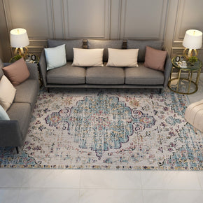 Luxuriant Light Blue Quality Vintage Polyester Printed Pattern Traditional Area Rugs Floor Mat for Living Room Hall Office