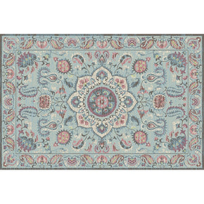 Simple Vintage Area Rugs Flora Traditional Polyester Green Floor Mat for Living Room Bedroom Hall Office