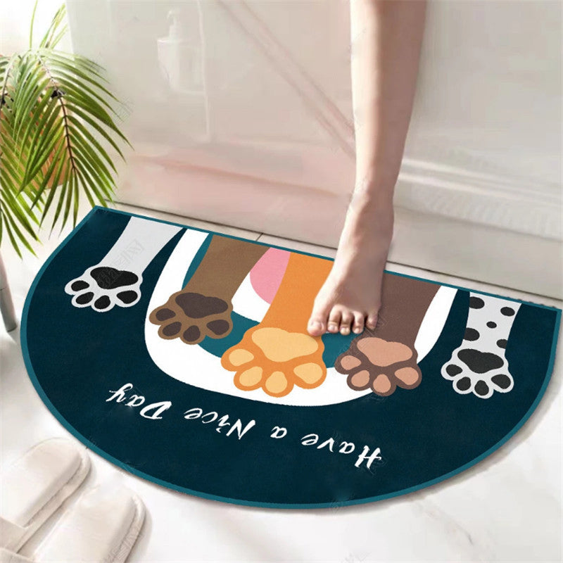 Black Cute Footprint Pattern Semicircular Irregular Shape Door Mat for Entryway Bathroom Kidsroom