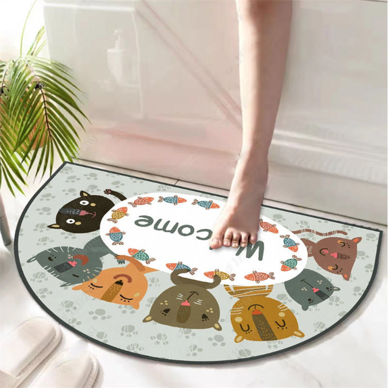 Pattern Cartoon Semicircular Irregular Shape Door Mat for Entryway Kidsroom Bathroom