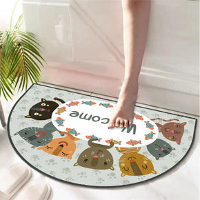 Pattern Cartoon Semicircular Irregular Shape Door Mat for Entryway Kidsroom Bathroom