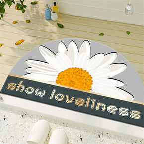 White Floral Refreshing Simplicity Chrysanthemum Semicircular Irregular Shape Door Mat for  Kidsroom Bathroom Entryway