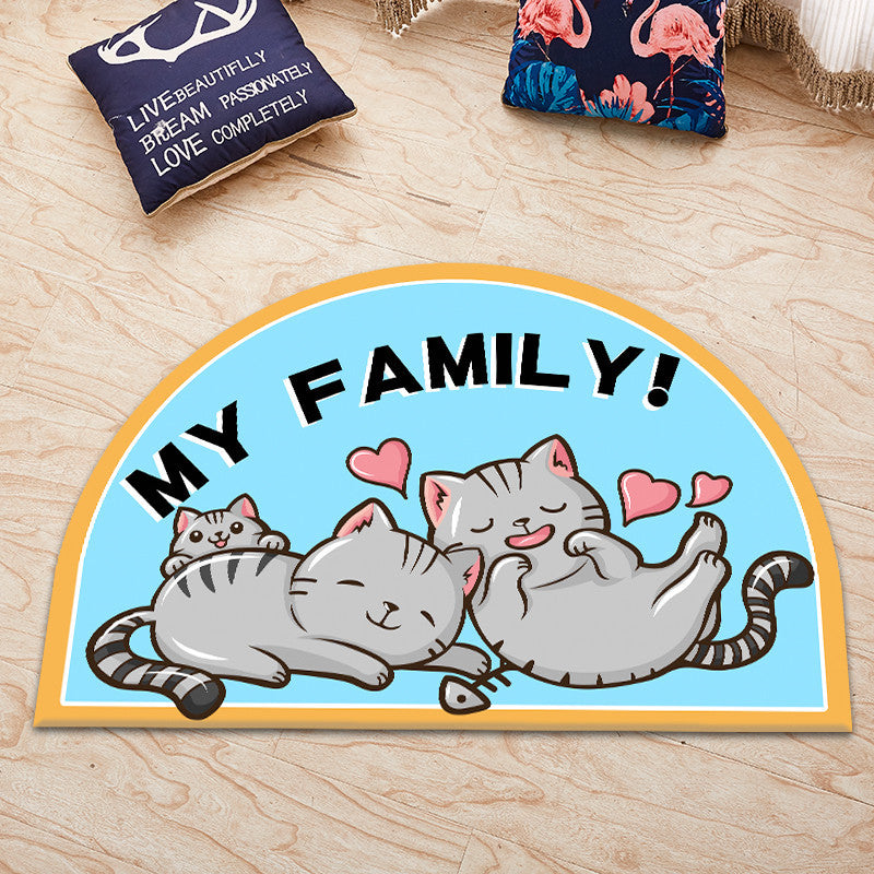 Cartoon Blue Cat Cute Irregular Shape Door Mat for Kidsroom Entryway Bathroom
