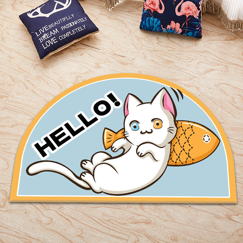 Cat Fish Animal Irregular Shape Door Mat Cute  for Entryway Bathroom Kidsroom