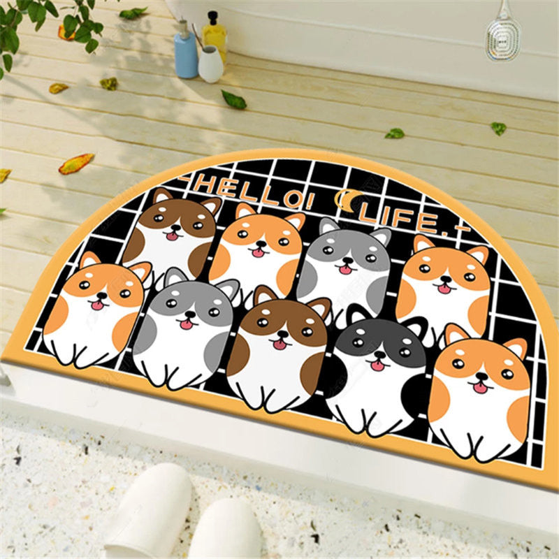 Lovely Cartoon Animal Dogs Irregular Shape Door Mat for Entryway Bathroom Kidsroom