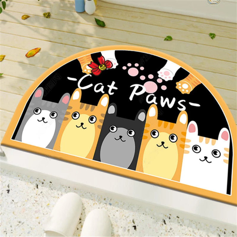 Lovely Cartoon Animal Cat Pows Irregular Shape Door Mat for Bathroom Entryway Kidsroom