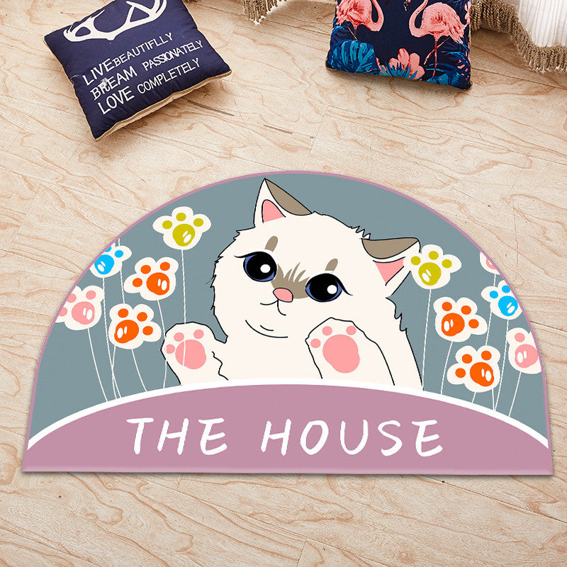 Grey Cat Cartoon Animal Irregular Shape Door Mat for Kidsroom Bathroom Entryway