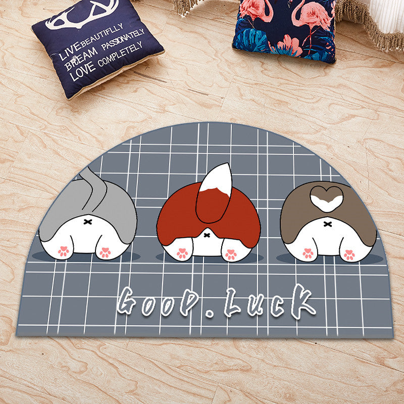 Grey Dogs Cartoon Animal Irregular Shape Door Mat for Bathroom Entryway Kidsroom