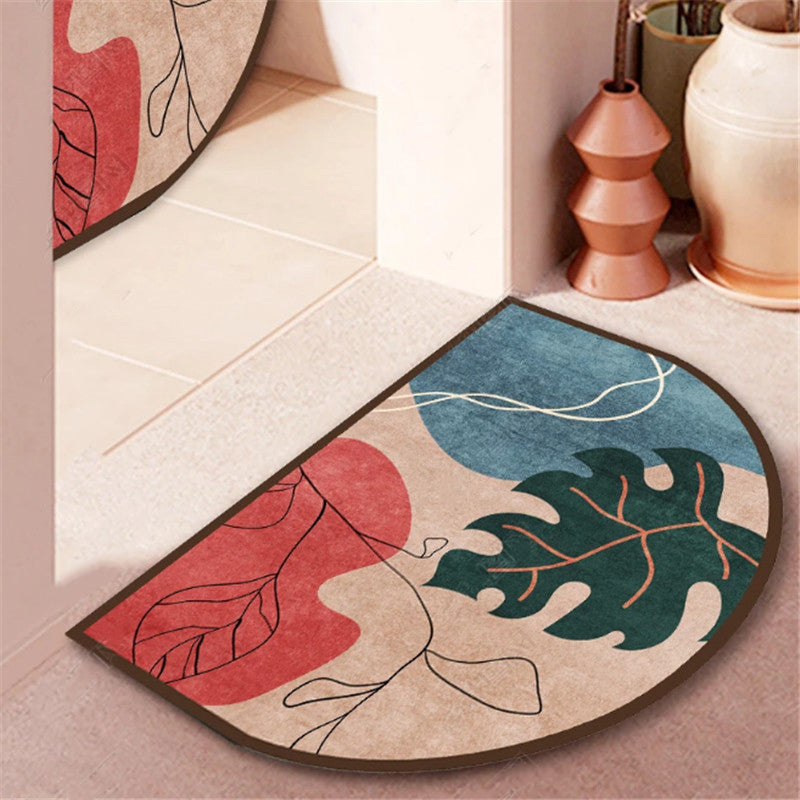 Leaves Patterned Simplicity Modern Irregular Shape Door Mat for Entryway Kidsroom Bathroom