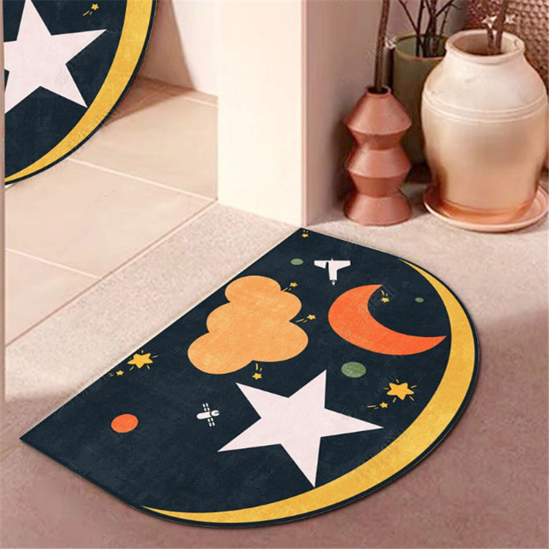 Modern Black Star Patterned Simplicity Irregular Shape Door Mat for Entryway Kidsroom Bathroom