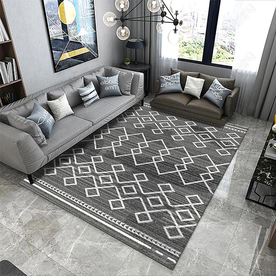 Black Simple Modern Geometric Contemporary Rugs for Living Room Dining Room Bedroom