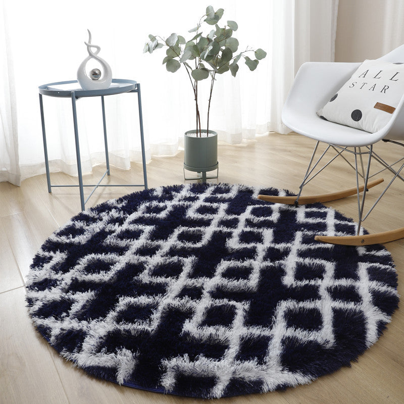 Black White Geometric Soft Round Comfortable Shaggy Rugs Living Room Bedroom Kids Room Bedside Floor Rugs