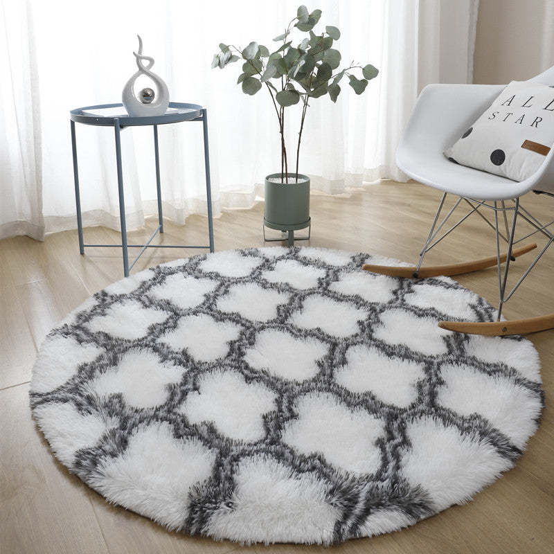 White Grey Geometric Soft Round Comfortable Shaggy Rugs Living Room Bedroom Kids Room Bedside Floor Rugs