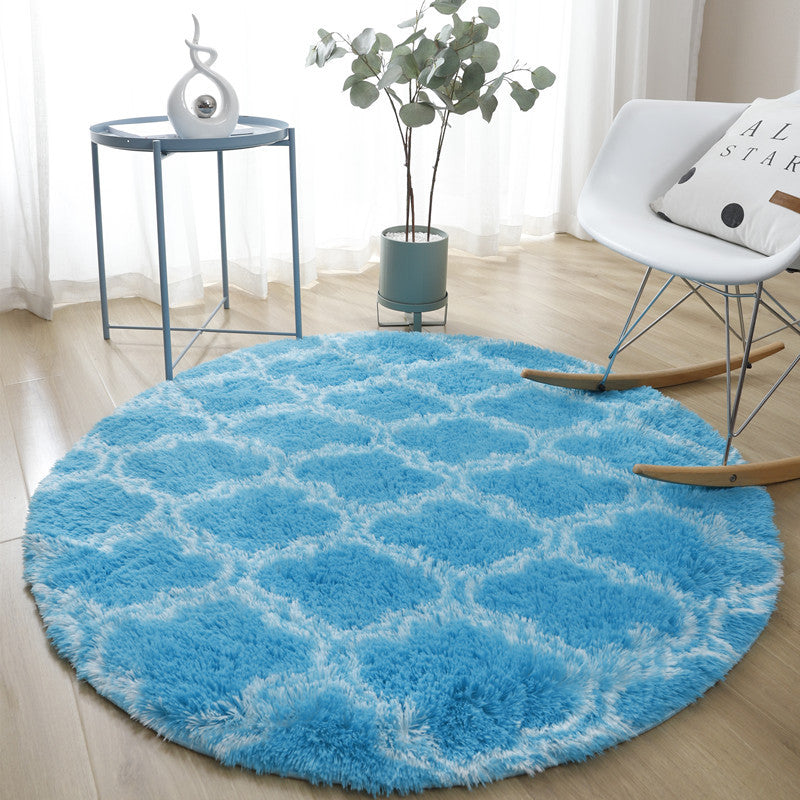 Light Blue White Geometric Soft Round Comfortable Shaggy Rugs Living Room Bedroom Kids Room Bedside Floor Rugs