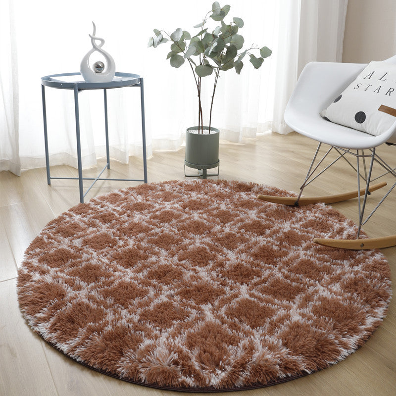 Brown White Geometric Soft Round Comfortable Shaggy Rugs Living Room Bedroom Kids Room Bedside Floor Rugs