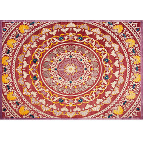 Red Floral Traditional Pattern Vintage Polyester Area Rugs Floor Mat for Living Room Hall Office Bedroom