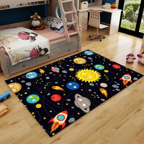Black Patterned Modern Cute Area Rugs Cartoon Polyester Carpets for Bedroom Kidsroom Living Room Dining Room