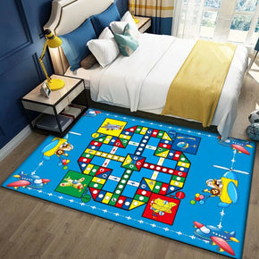 Blue Patterned Modern Cute Area Rugs Cartoon Polyester Carpets for Kidsroom Living Room Dining Room Bedroom