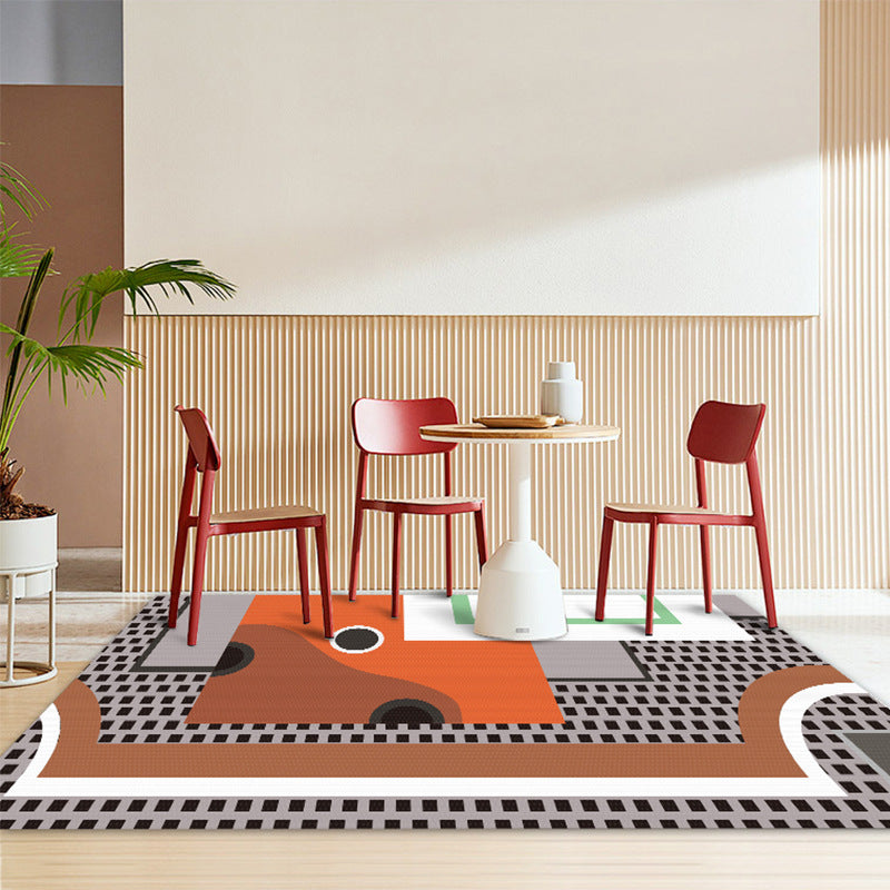 Orange Modern Area Rugs Geometric Moroccan Patterned Polyester Carpets for Living Room Dining Room Bedroom Hall